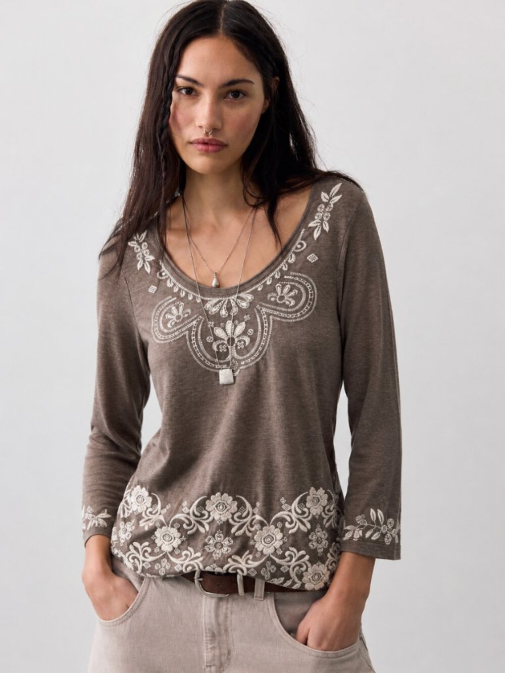 JOHNNY WAS EMBROIDERED KNIT TOP